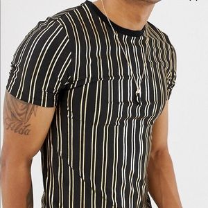 Gold Vertical Stripe Muscle Fit Longline T-Shirt